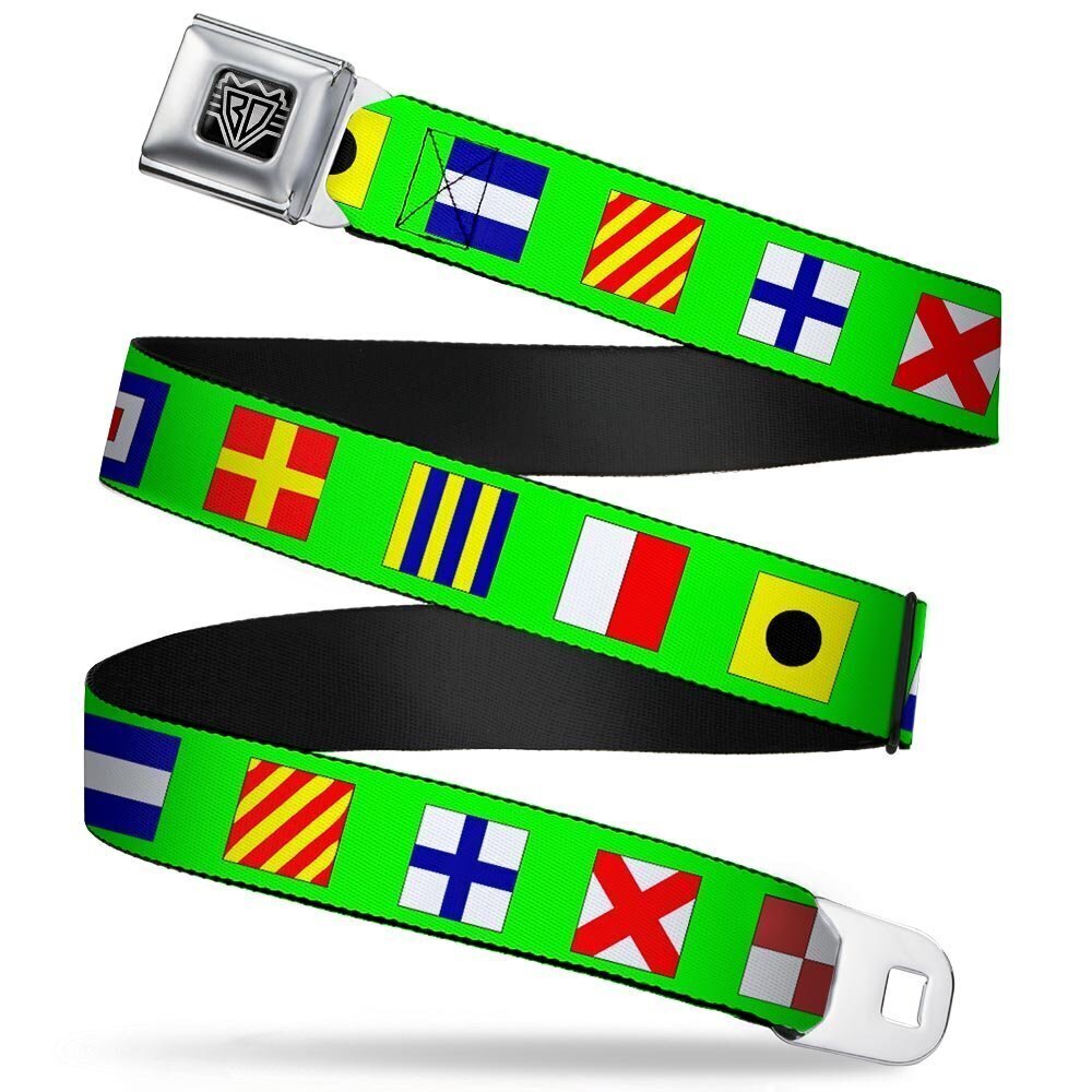 6168 Seatbelt Belt - Nautical Flags Green/Multi Color - 1.5" Wide - 24-38